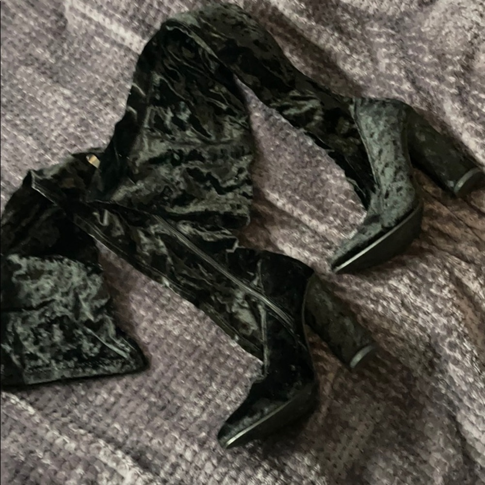 Black Crushed Velvet Thigh High Boots